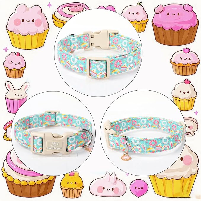 Adjustable Summer Dog Collar, Cute Mint Dessert Dog Collars for Puppy Small Dogs, Lightweight Quick-Release Buckle Collar for Boy&Girl Dogs XS