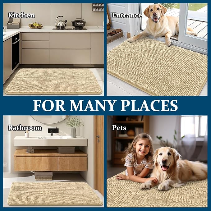 OLANLY Dog Door Mat for Muddy Paws 35x24, Super Absorbent Chenille Mud Mat | Sand, Absorbs Moisture and Dirt, Non-Slip Machine Washable Doormat, Quick-Drying Indoor Entryway Floor Carpet for Dogs