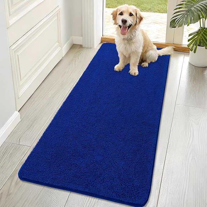 OLANLY Dog Door Mat for Muddy Paws 70x32, Super Absorbent Chenille Mud Mat | Royal Blue, Absorbs Moisture and Dirt, Non-Slip Machine Washable Doormat, Quick-Drying Indoor Entryway Floor Carpet for Dogs