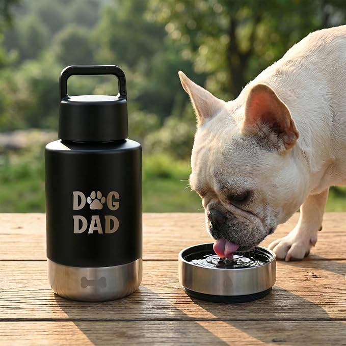 Dog Water Bottle 32oz, Insulated Stainless Steel Travel Water Dispenser with 2 Detachable Dog Bowls for Food and Water, Leak Proof Portable Pet Drinking Cup for Walking Hiking Camping