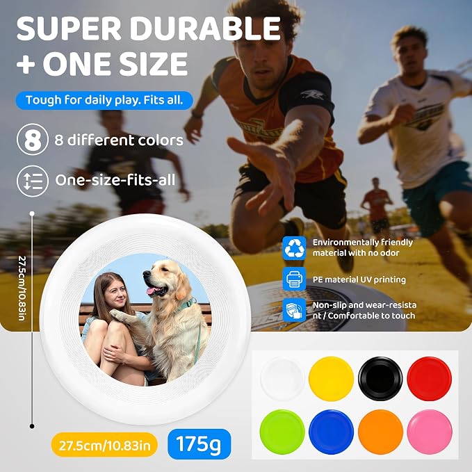 Custom 175g Professional Flying Disc for Ultimate & K9 Sports, Personalized Photo/Logo UV Printed, Durable Precision Balanced Frisbee for Competition & Dog Training - Unique Sports Gift