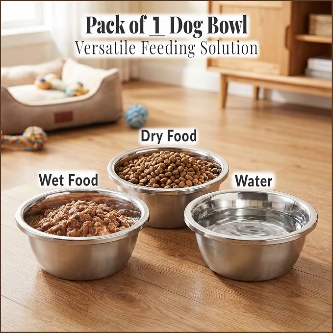 Dog Bowl, Stainless Steel for Large Breeds, 9.5 x 3.9 Inch, 74-oz Capacity | Stainless SUS 304, Thick, Broad Rim for Handling - Fits ZPirates Raised Bamboo Dog Feeder