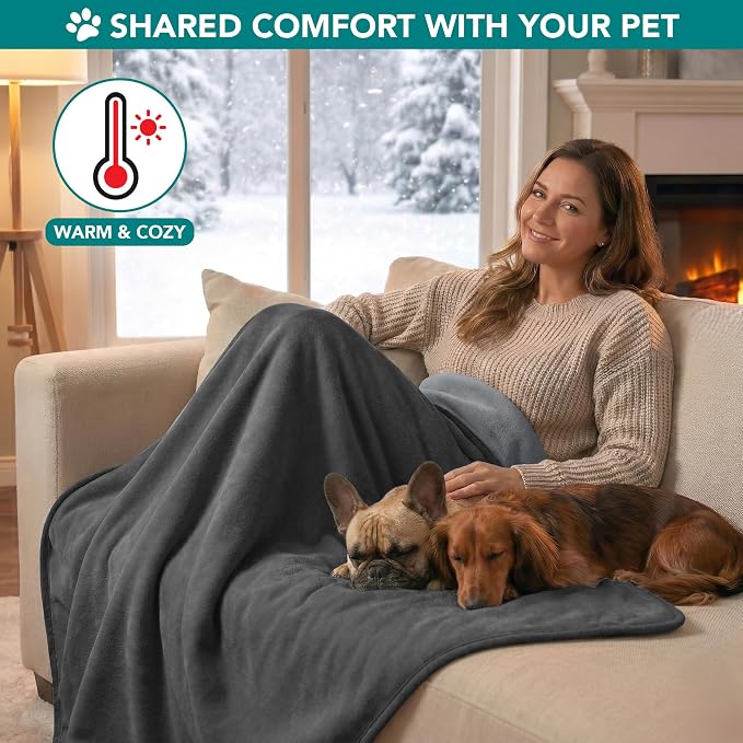 PetAmi Waterproof Dog Blanket for Small Medium Dogs Cats, Pee Proof Reversible Cat Blanket for Kitten Puppy, Soft Fleece Washable Pet Throw for Couch Car Crate Liner, 29x40 Gray