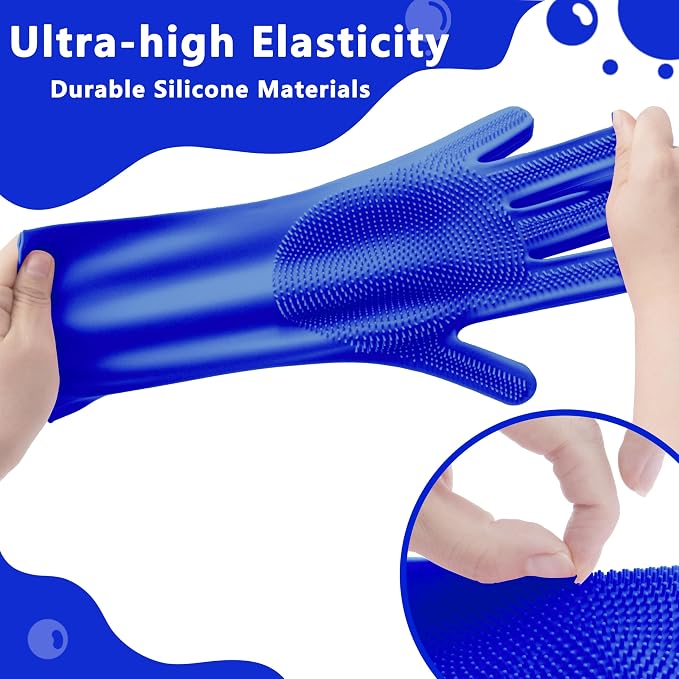 Pet Grooming Gloves—Dog Washing Gloves with High-Density Teeth | Dog Bath Scrubber with Enhanced Five Finger Design, Silicone Gloves for Dogs and Cats Bathing, Massage (Dark Blue)