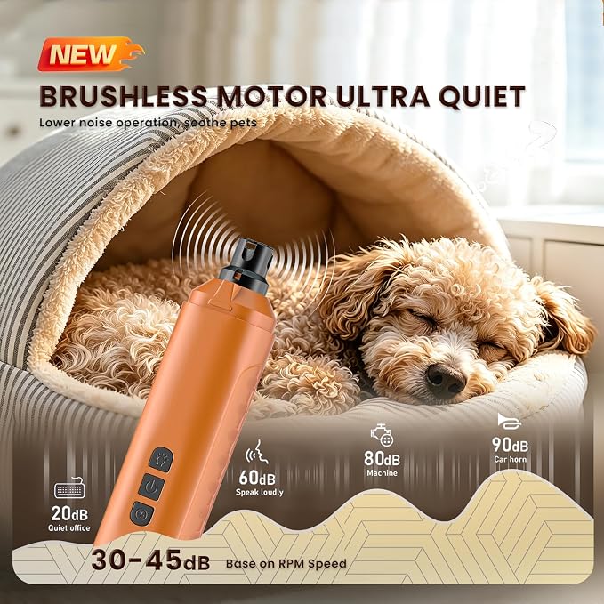 6-Speed Dog Nail Grinder with Led Light, 30 db Ultra Quiet Brushless Motor | Painless Paws Grooming Dog Nail Grinder for Small Medium Large Dogs