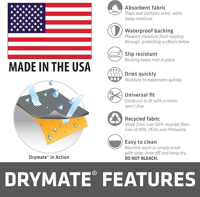 Drymate Premium Dog Crate Mat Liner, Absorbent, Waterproof, Non-Slip, Washable Puppy Pee Pad for Kennel Training - Use Under Pet Cage to Protect Floors, Cut to Fit Design (USA Made) (Dgrey)(30”x45”)