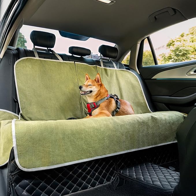 FUNNY FUZZY Dog Car Seat Cover for Back Seat, Back Seat Pet Cover for Dogs Waterproof, Scratchproof Dog Backseat Cover, Non-Slip Bench Car Seat Protector, Universal Fit Most Cars, SUVs, Trucks, Green