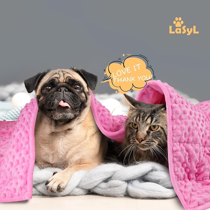 LaSyL Weighted Blanket for Pets | Thunder Blanket for Dogs Anxiety | Premium Soft Minky | Relaxation & Calming & Anti Anxiety | Used in Car, Bed, Couch | Pink, Washable Large (40"x47")