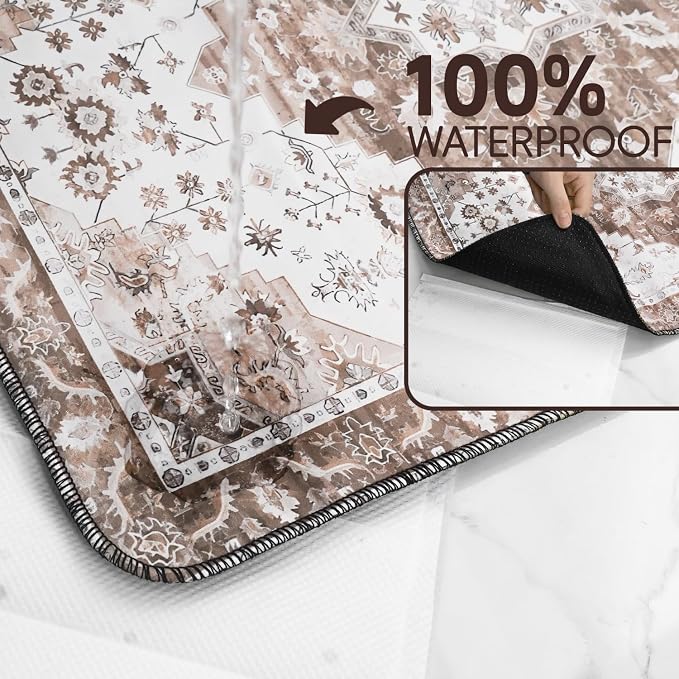 Cat Litter Mat Litter Trapping Mat, 24"x18" Waterproof Urine Proof Litter Box Mat Catcher Mat Non-Slip Washable for Kitty Kitten, Brown