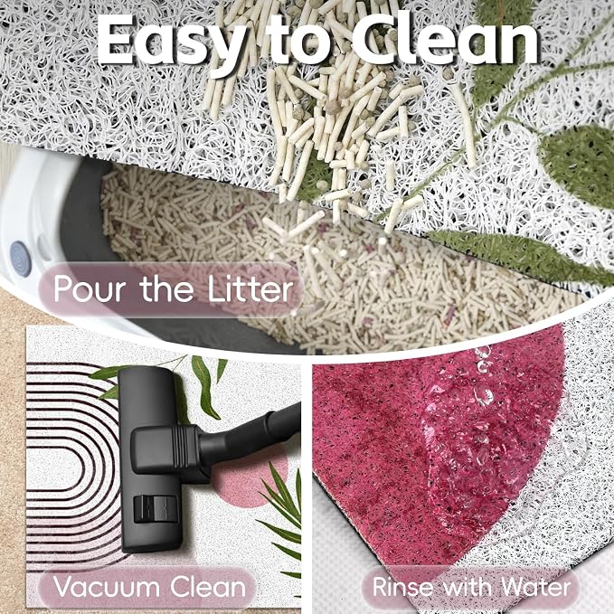 Cat Litter Mat Litter Trapping Mat, 33"x22" Waterproof Urine Proof Litter Box Mat Catcher Mat Non-Slip Washable for Kitty Kitten, Pink