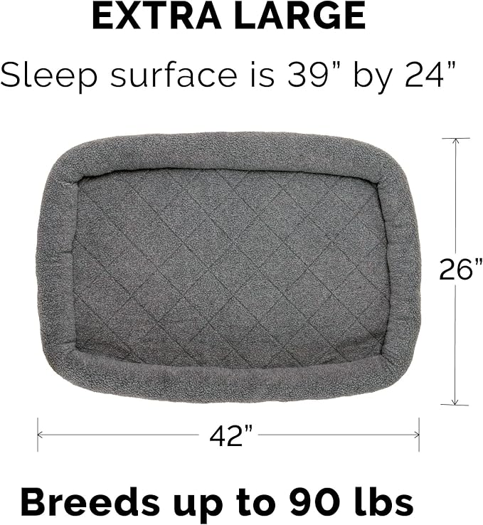 Furhaven Dog Bed for Large Dogs, 100% Washable, Sized to Fit Crates - Sherpa Fleece Bolster Crate Pad - Gray, Extra Large/XL, 42.0"L x 26.0"W x 3.0"Th