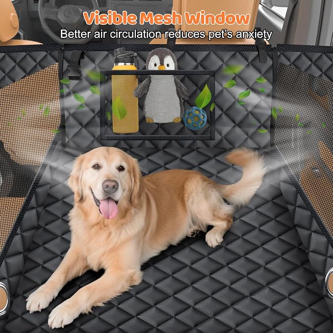 URPOWER Hard Bottom Dog Car Seat for Pets Waterproof Seat Cover Hammock with 3-Sided Hard Boards 600D Heavy Duty Scratch Proof Nonslip Durable Back Seat Covers for Cars, Trucks and SUVs