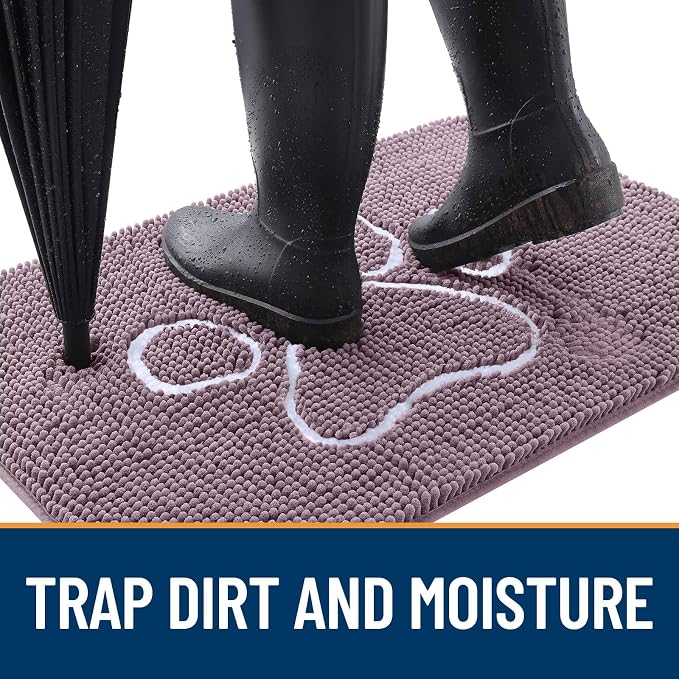 OLANLY Dog Door Mat for Muddy Paws 36x24, Paw Print Design Chenille Mud Mat | Deep Plum, Absorbent, Traps Moisture and Dirt, Non-Slip Washable Doormat, Quick-Drying Indoor Entryway Floor Carpet for Dogs