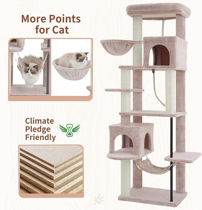 Cat Tree, Cat Tower with Sturdy Steel Tube, Large Perch GCT024MU | 70.5'' Cat Furniture with Scratching Post, Hammock, Basket and Big Platform for Indoor Cats Large Adult, Mushroom