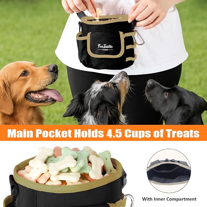 Dog Treat Pouch with Magnetic Closure for Pet Training | 3-Way Wear Treat Bag, 900D Waterproof Fabric, 4 Storage Spaces for Walking, Hiking, Agility, Training & Daily Rewards