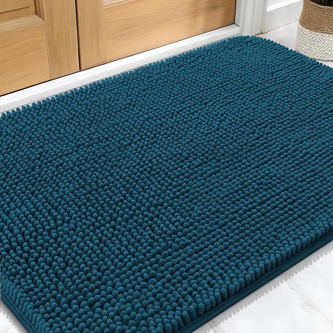 OLANLY Dog Door Mat for Muddy Paws 34x21, Super Absorbent Chenille Mud Mat | Atlantic Blue, Absorbs Moisture and Dirt, Non-Slip Machine Washable Doormat, Quick-Dry Indoor Entryway Floor Carpet for Dogs