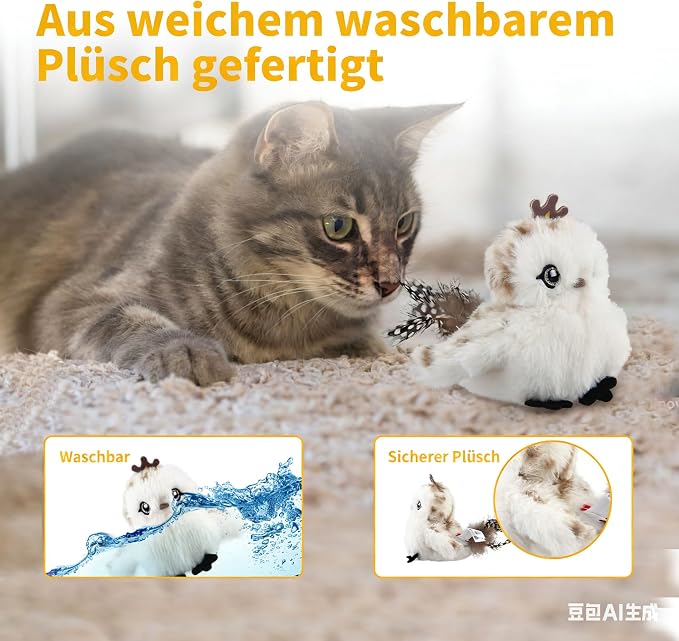 Gigwi Interactive Cat Toys for Indoor Cats, Flapping and Chirping Catnip Toys for Cat Exercise, Automatic Cat Toy with Beating Wings & Real Feather Tail, Rechargeable Cat Kicker Toy Prince
