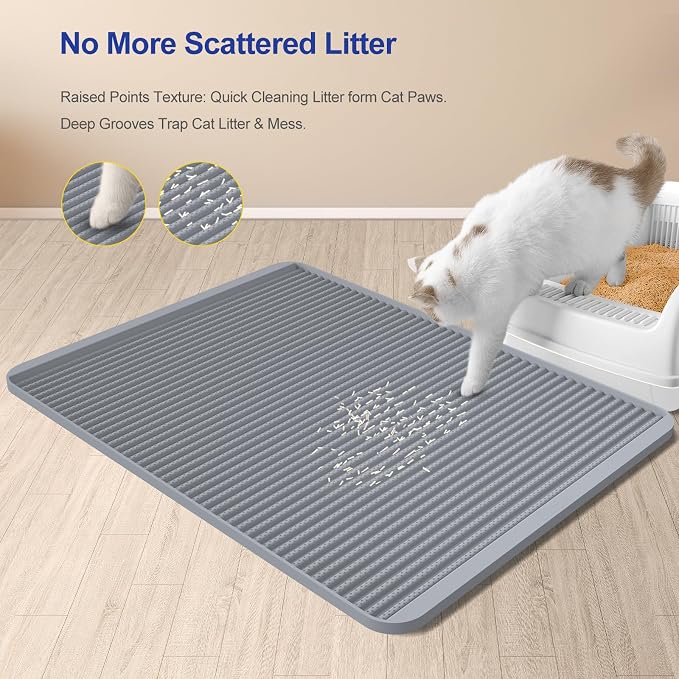 Filmicy Silicone Cat Litter Mat - 31' x 23' Waterproof Large Kitty Mat, Non-Slip, Durable, Easy Clean & Washable Cat Litter Tray Mat for Scatter Control
