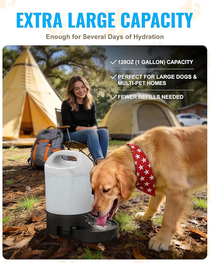 PETNF Dog Water Bottle Portable 1 Gallon (128oz), Automatic Gravity Dog Water Bowl Dispenser with Pull-Out Drinking Bowl, Large Capacity for Travel, Camping, Hiking, Beach & Road Trips, BPA-Free