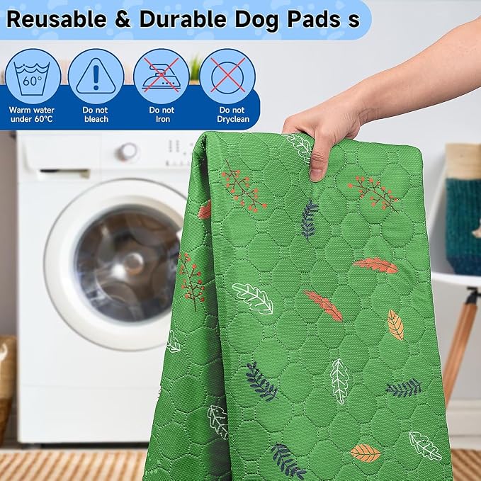 Sunheir Washable Pee Pads for Small Pet 5-Pack, Reusable Pet Training Pads Absorbent & Leak-Free, Waterproof Pee Pads for Dog Cat Rabbit Guinea Pig Hamster, Whelping Pad (Leaves - Green, 12x12)