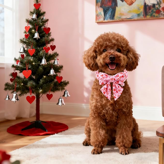 DOGWONG Valentine's Day Dog Collar with Bow Tie - Adorable Pet Collar Red Hearts with Rose Gold Buckle for Large Medium Small Dog Walking, M
