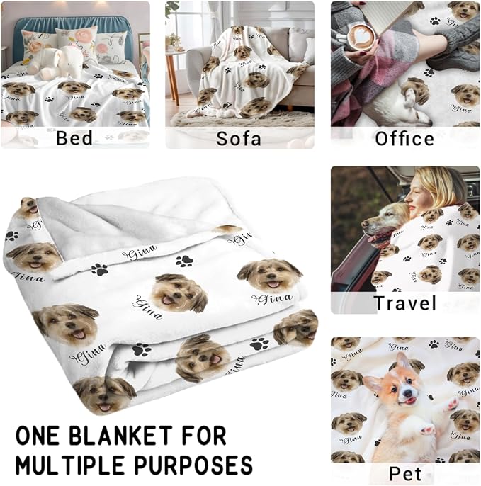Custom Dog Blankets with Pictures, Personalized Name Blanket for Pets, Customized Pet Photo Throw,The Lightweight Blanket All-Season 50"x40"for Kids