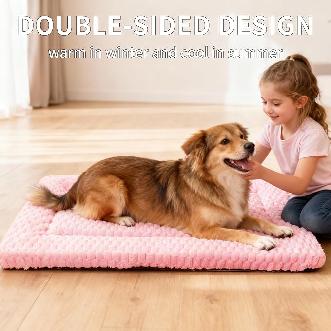Dog Bed Mat,Reversible & Ultra Soft Kennel Pad-Machine Washable Pet Bed for Dogs & Cats-All-Weather Crate Liner for Crates,Carriers & Travel (Pink, 35" L x 23" W x 1.5" Th)