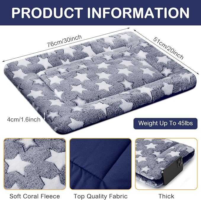 4 Pcs Dog Crate Pads Soft Warm,20 x 30 x 1.6 Inch,Star,Blue | Ultra Soft Warm Washable Anti-slip Kennel Bed Mat for Pets,Reversible Replaceable,for Small Medium Large Dogs and Cats