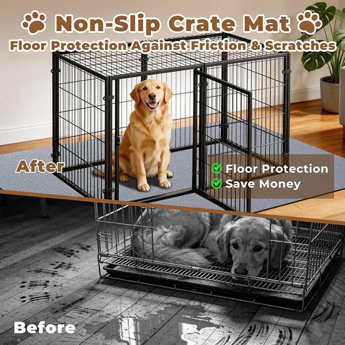 Dog Crate Mat, 24 in X 36 in Dog Playpen Mat Kennel Mat | Waterproof Non-Slip Reusable Washable Floor Protector Extra Large cages Puppy Pee Pad for Under Dogs Crate Light Grey