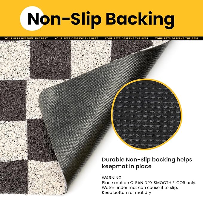 Conlun Cat Litter Mat Litter Trapping Mat, Premium Durable PVC Cute Cat Litter Box Mat, Non-Slip, Less Waste Kitty Litter Mat, Soft on Kitty’s Paws, 24”x 17” cat matts for litter, Chessboard