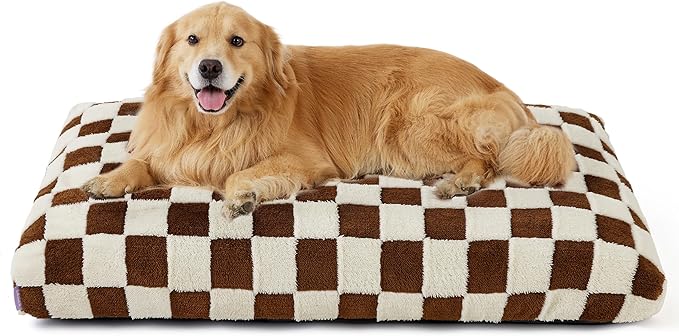 LE SURE Extra Large Dog Bed-Thick Shredded Chopped Foam Pet Bed Indoor with Removable Cover, Cute Modern Fuzzy Plush & Anti Slip Bottom, Brown