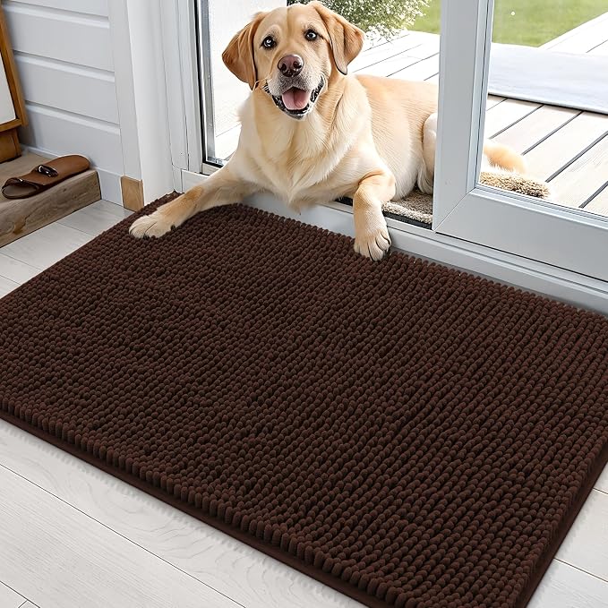 OLANLY Dog Door Mat for Muddy Paws 36x24, Super Absorbent Chenille Mud Mat | Brown, Absorbs Moisture and Dirt, Non-Slip Machine Washable Doormat, Quick-Drying Indoor Entryway Floor Carpet for Dogs