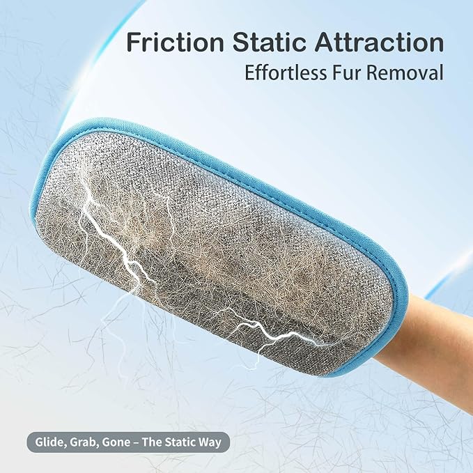 Thickened Pet Hair Removal Glove for Fabric Surfaces, Blue | Easy-On 2-Finger Design; Secure Stay-Put Fit; Easy Hair Pickup; Reusable Design; Sofas, Beds, Carpets, Pet Beds and Car Seats