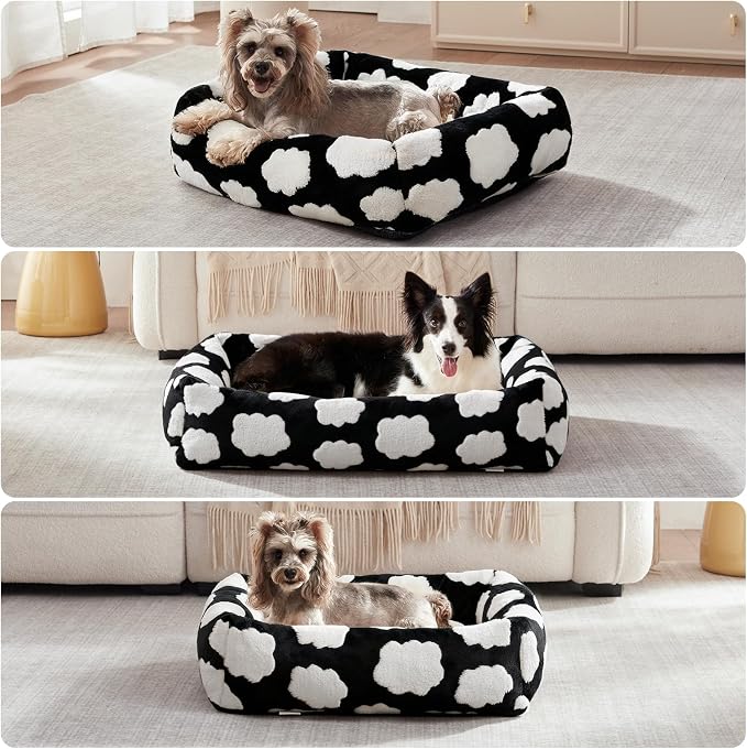 JOEJOY XL Dog Beds Large Sized Dog, Rectangle Washable Orthopedic Pet Bed with Removable Zipper Cover, Cute Soft Calming Puppy Pet Bed with Jacquard Shaggy Plush & Non Skid Bottom