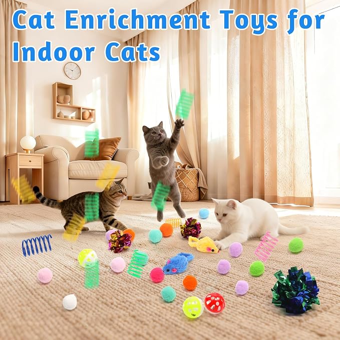 Cat Ball Pit for Cats, Include 226 Pcs Interactive Cat Toy for Indoor Kittens, Cat Enrichment Toys for Bored Indoor Cats Self Play Kitty Toys Bundle Pack Entertainment(Blue)