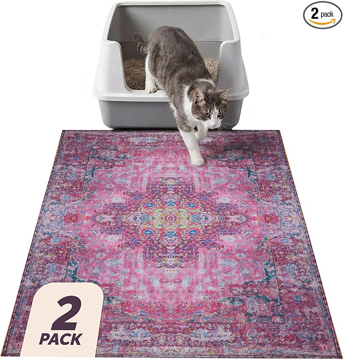Lovewag Cat Litter Mat, Litter Box Mat, Mystic Fuchsia, 16x24, 2 Pack | Washable litter mat cover, kitty litter mat & cat mat for litter box, litter trapping mat, prevents tracking, multi-cat