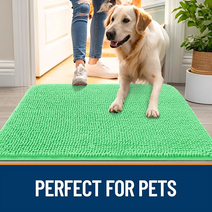 OLANLY Dog Door Mat for Muddy Paws 24x16, Super Absorbent Chenille Mud Mat | Mint Green, Absorbs Moisture and Dirt, Non-Slip Machine Washable Doormat, Quick-Drying Indoor Entryway Floor Carpet for Dogs