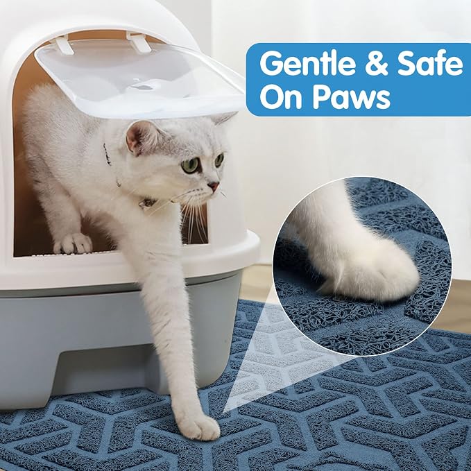 UPSKY Waterproof Cat Litter Mat Large 35" x 24" Soft on Kitty Paws, Blue | Litter Box Mat, Cat Litter Mat Litter Trapping Mat, Waterproof Scatter Control, For Indoor Cats, Easy to Clean