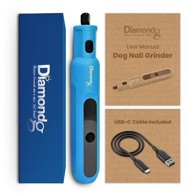 Diamondg Micro Dog Nail Grinder - Quiet Sound with LED Light, Light Blue | 5-Speed Rechargeable Pet Nail Trimmer for Small & Large Dogs, LCD Display, USB-C Charging, 4hrs. Runtime Rotary Tool