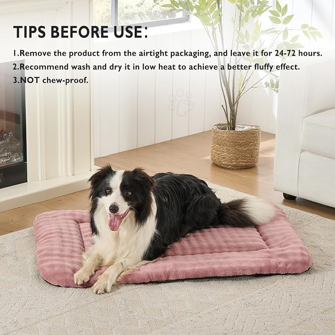 Dog Bed Mat Crate Pad for Large Dogs, Dusty Pink, 36"x 23" | Washable Soft Pet Sleeping Mat, Anti-Slip Kennel Pad with 3D Bubble Pattern