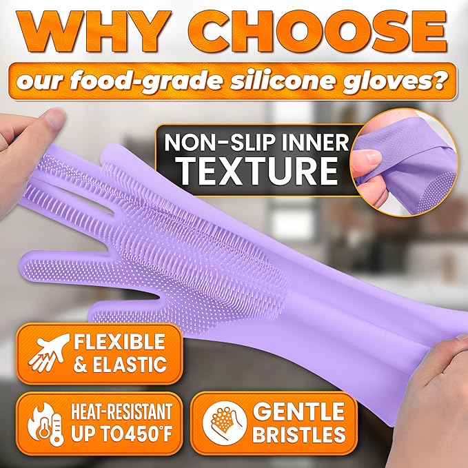 Cat and Dog Washing Gloves, 1 Pair, 11.6", Soft Silicone (Purple) | Dog Shampoo Gloves, Pet Bath & Grooming Mitt, 3000 Soft Bristles, Removes Loose Hair, Saves Shampoo, Massage, Wet or Dry
