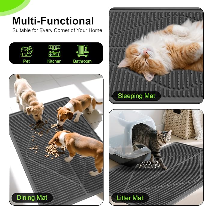 Mofason Rubber Cat Litter Box Mat, Black Silicone Litter Catcher Mat | Waterproof 24"x15" kitty litter box mat; litter trapping catcher mat; easy clean trapping mat, kitty litter mats for floor