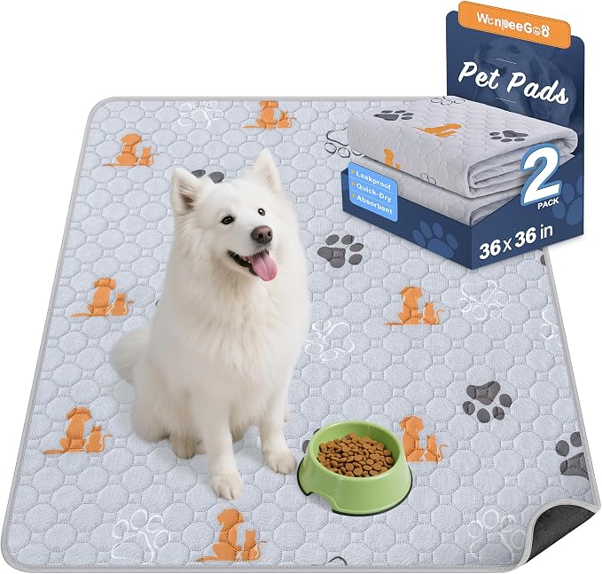 WanpeeGoo Washable Pee Pads for Dogs, Waterproof, 36 x 36 in, 2 Pack, Orng | Super Absorbent, Waterproof and Non-Slip; Washable, Reusable Dog Pads for Crates, Playpens, Floors, Furniture and Travel
