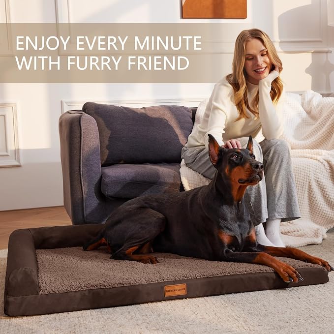 Patas Lague Orthopedic Large Dog Bed Washable Pet Sofa Bed 48''X30''Brown | 2-Sided Bolster Egg-Crate Foam Dog Couch Large Sized Dogs, Waterproof Removable Washable Cover, Nonskid Bottom Pet Crate Mat
