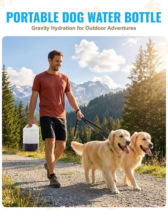 PETNF Dog Water Bottle Portable 1 Gallon (128oz), Automatic Gravity Dog Water Bowl Dispenser with Pull-Out Drinking Bowl, Large Capacity for Travel, Camping, Hiking, Beach & Road Trips, BPA-Free