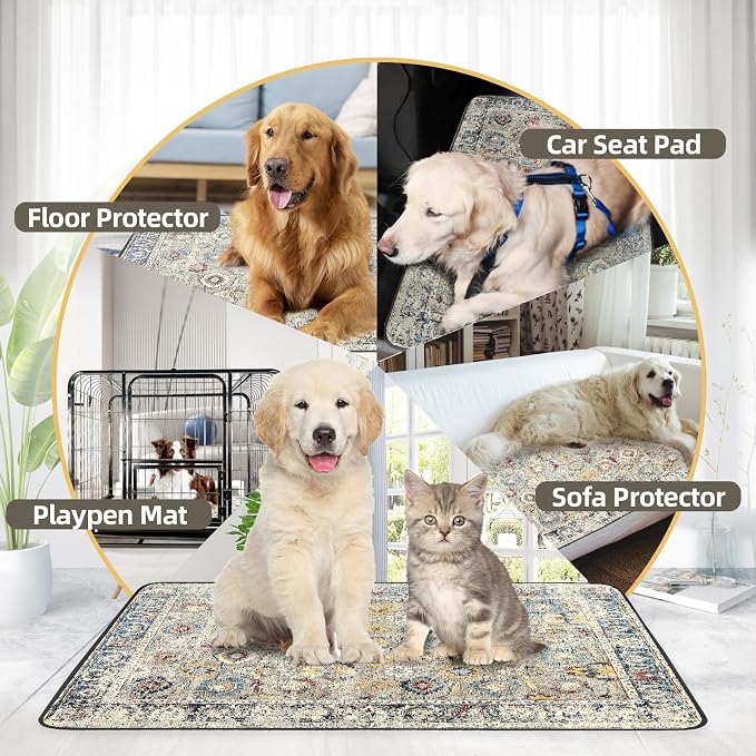 SCLOSE Washable Pee Pads for Dogs 2 Pack, 36" x 24" Reusable Puppy Pads Waterproof, Super Absorbent Dog Rugs, Leakproof, Dog Crate Pad, Playpen Mat, Whelping Pads, Vintage