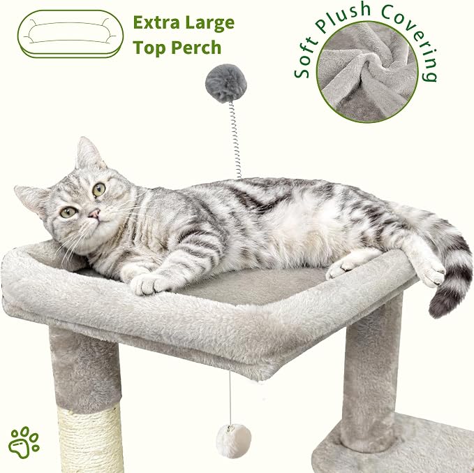 48" Cat Tree Tower for Indoor Cats, Multi-Level Cat House for Large Cats with 3 Cozy Cat Condos, Extra Large Top Perch, Sisal Scratching Posts & Climbing Steps, Light Grey