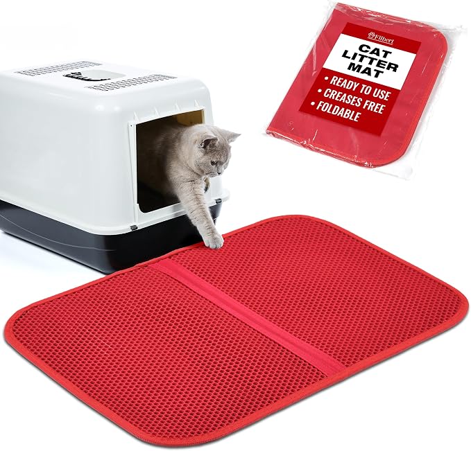 Filbert Cat Litter Mat, Foldable Cat Litter Mat, 23.6"x 14.8", Honeycomb Design, Skid-Proof, Water-Proof, Double Layer, Easy to Clean, Less Waste, Red