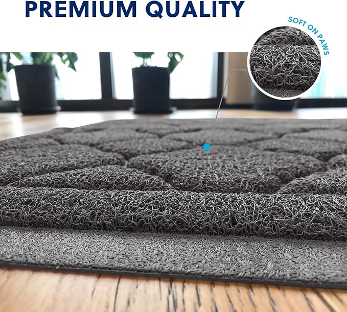 Cat Litter Box Mat, Kitty Premium PVC Pad, Durable Trapping Rug, Phthalate Free, Urine-Resistant, Scatter Control, XXL 47 x 36 Inch, Black