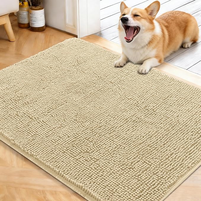OLANLY Dog Door Mat for Muddy Paws 40x32, Super Absorbent Chenille Mud Mat | Sand, Absorbs Moisture and Dirt, Non-Slip Machine Washable Doormat, Quick-Drying Indoor Entryway Floor Carpet for Dogs